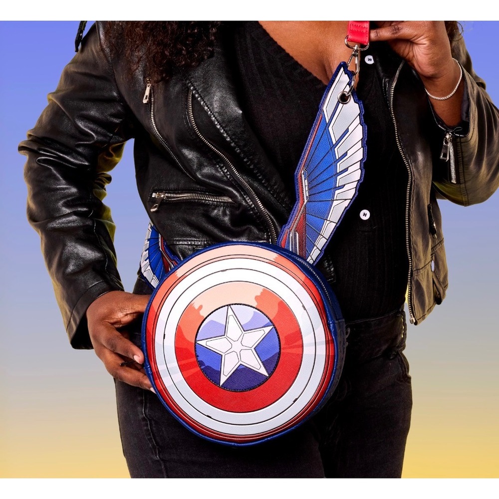 Loungefly Marvel Captain America Shield Crossbody Bag Sam Wilson Falcon Wings OS